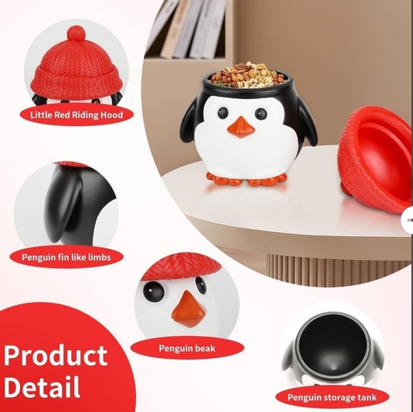 Festive Penguin Treat Jar with Red Knit Hat - Picture 4 of 5